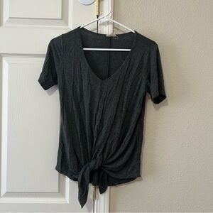 Yelete Dark Gray Wrap Front Knot Top Short Sleeve Size Small